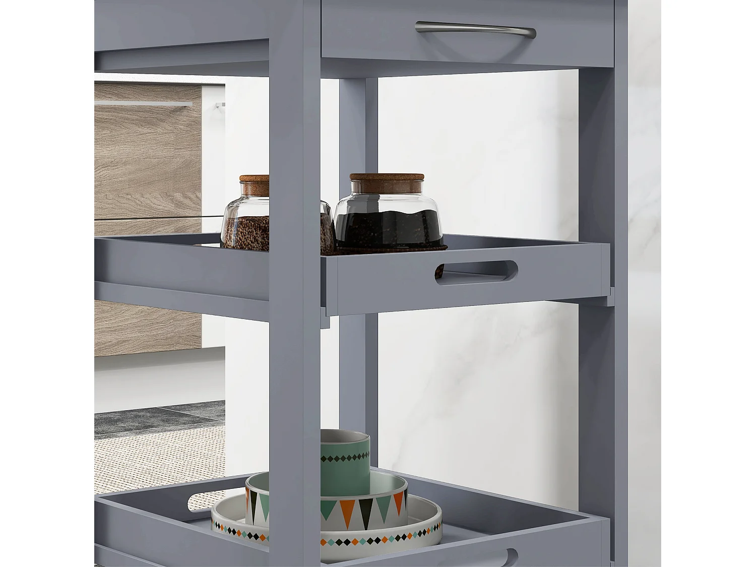 Carrello da cucina con cassetto ripiano e 2 vassoi estraibili