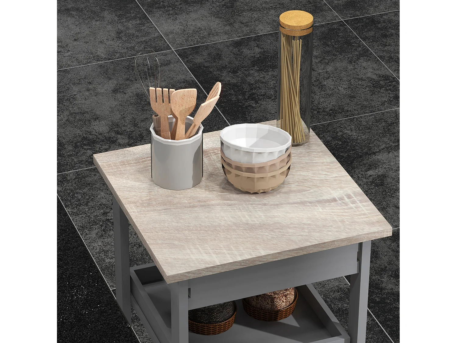 Carrello da cucina con cassetto ripiano e 2 vassoi estraibili