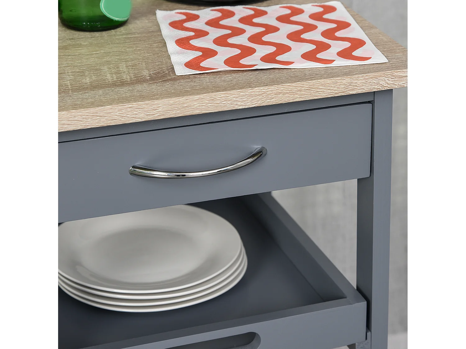 Carrello da cucina con cassetto ripiano e 2 vassoi estraibili