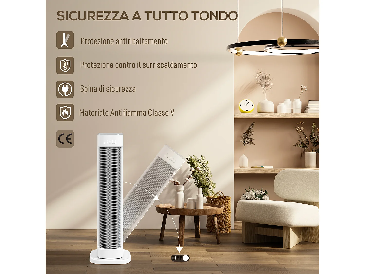 Stufa elettrica ceramico 2000w con 3 temperature regolabili stufetta elettrica