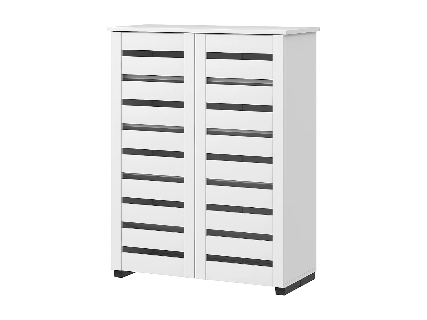 Mobile scarpiera a 5 livelli con ante a doghe in legno bianco