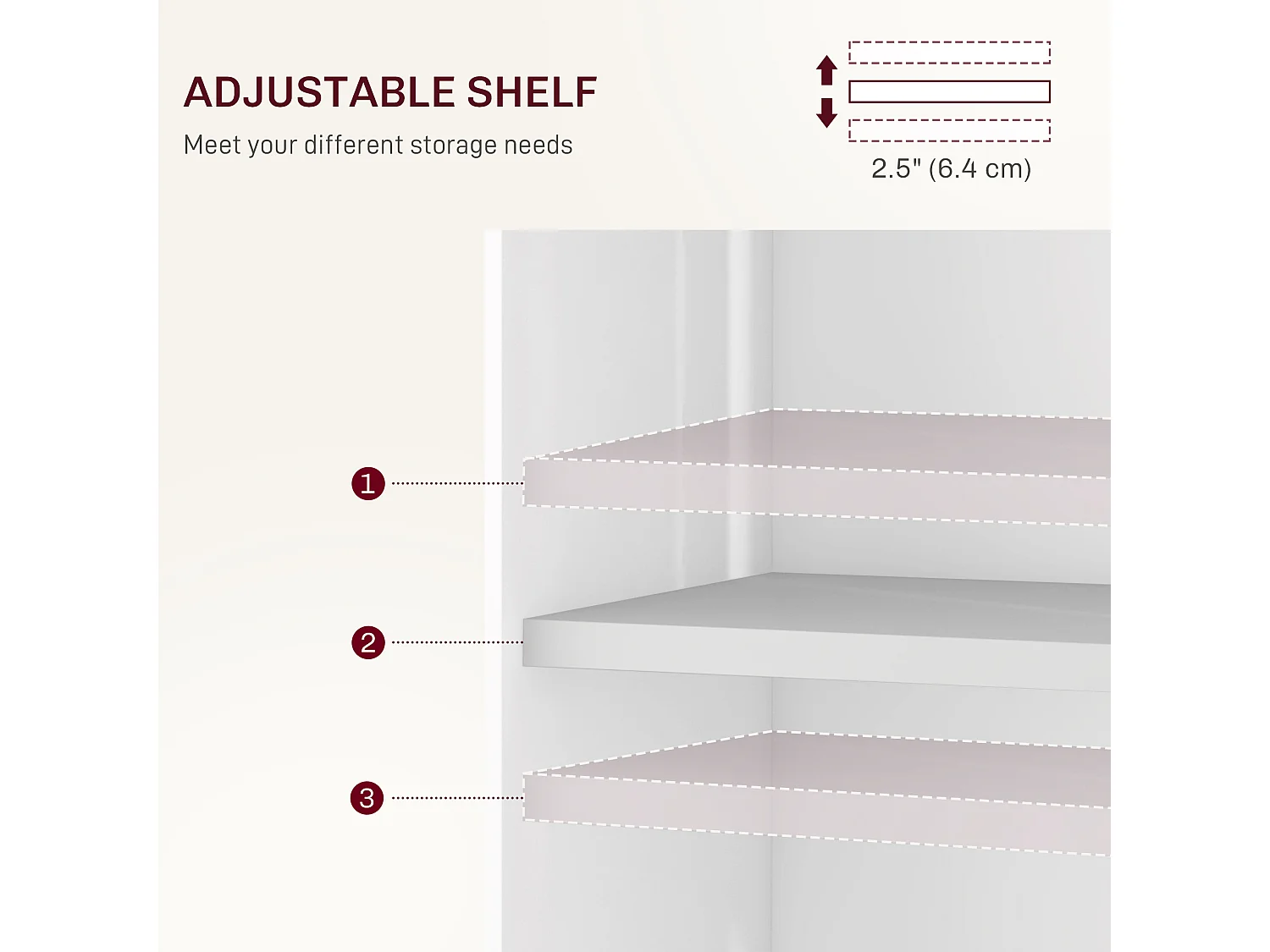 Tavolo a ribalta con ripiani a 3 livelli e rotelle in mdf bianco