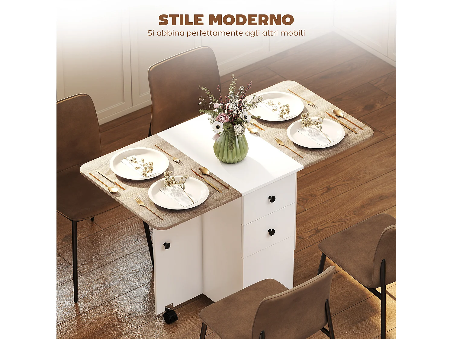 Tavolo da pranzo pieghevole tavolo cucina a ribalta con ruote a freno per 6 persone