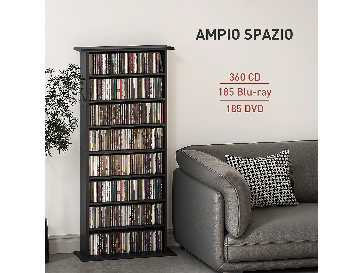 Mobile libreria a 8 ripiani per 360 cd dal design moderno