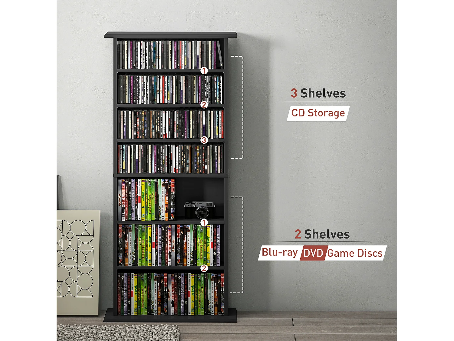 Mobile libreria a 8 ripiani per 360 cd dal design moderno