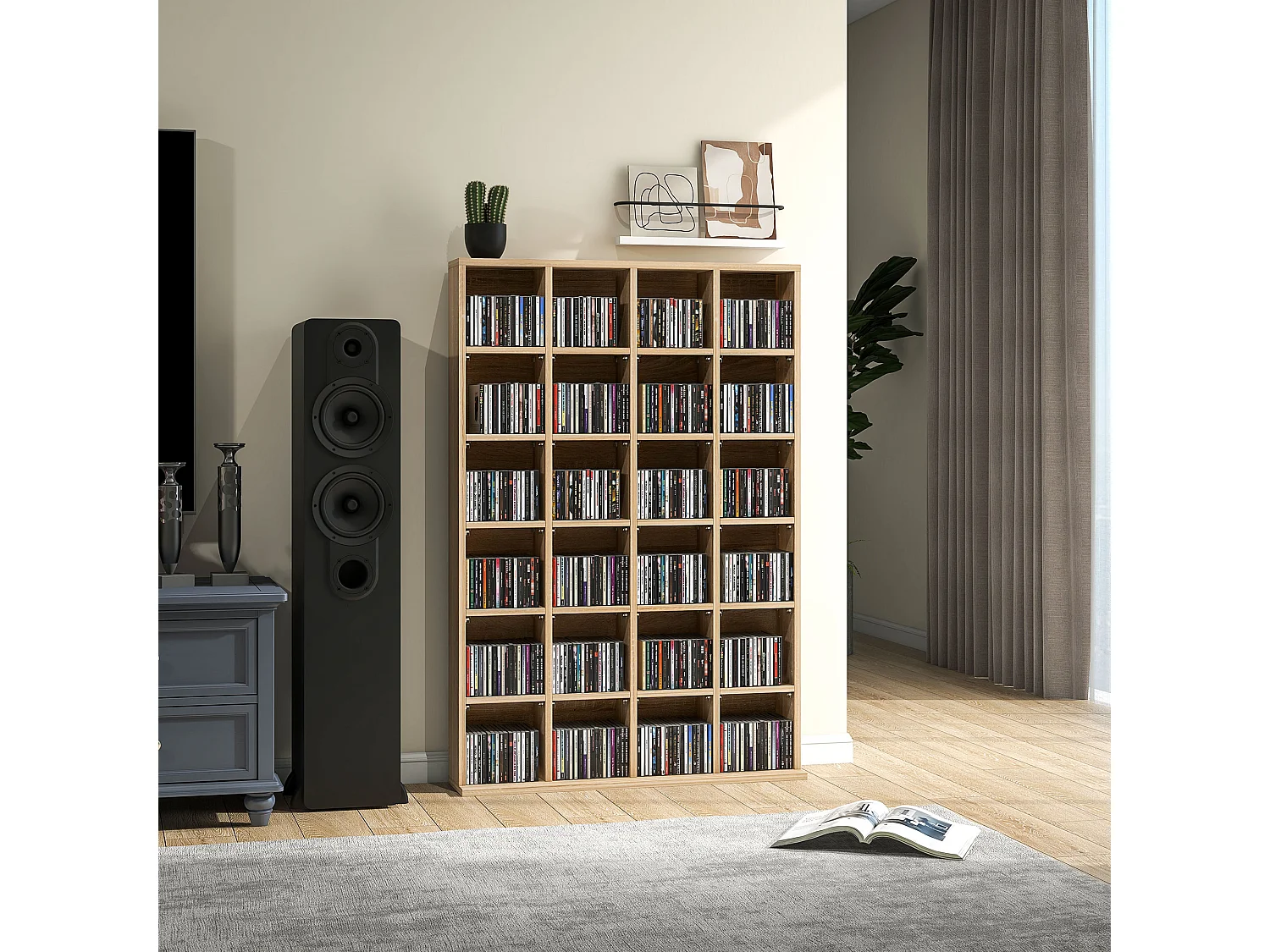 Mobile porta cd con ripiani regolabili, scaffale porta 456cd/336dvd salvaspazio in legno