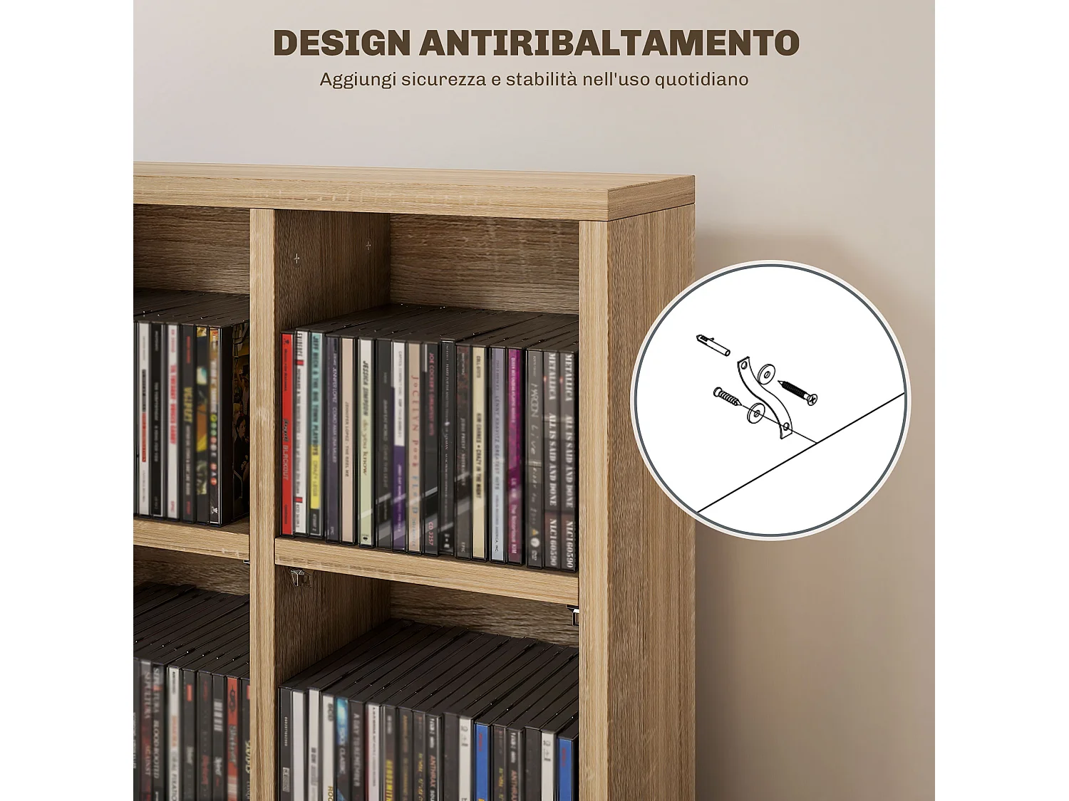 Mobile porta cd con ripiani regolabili, scaffale porta 456cd/336dvd salvaspazio in legno