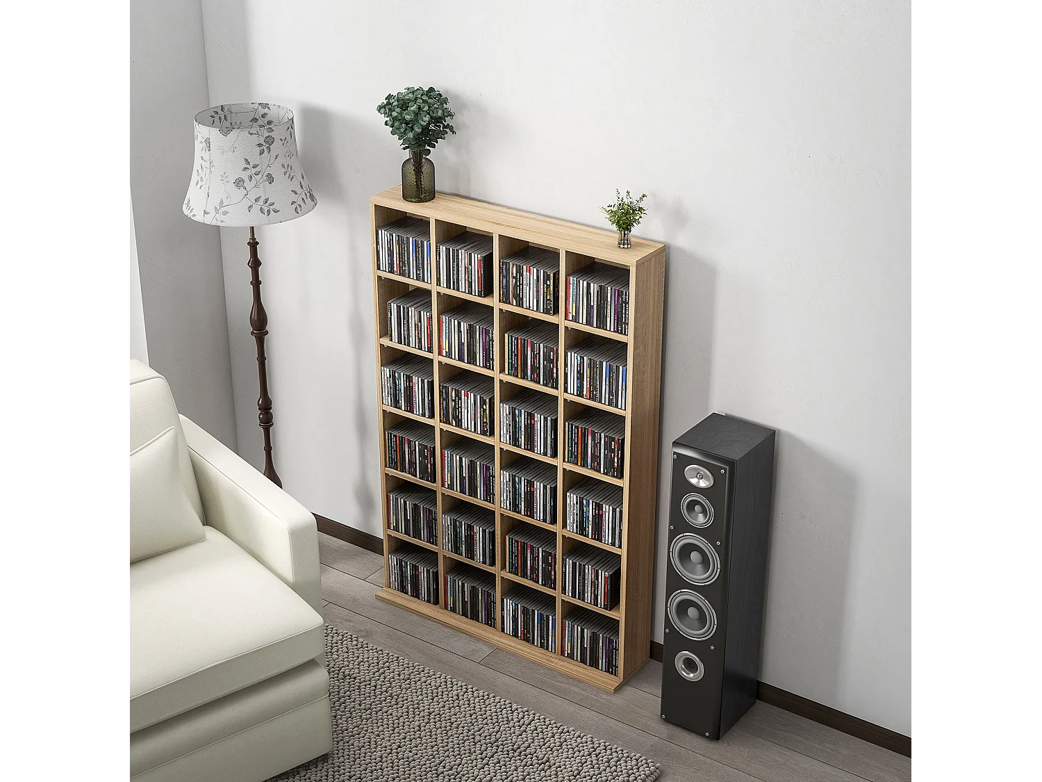 Mobile porta cd con ripiani regolabili, scaffale porta 456cd/336dvd salvaspazio in legno