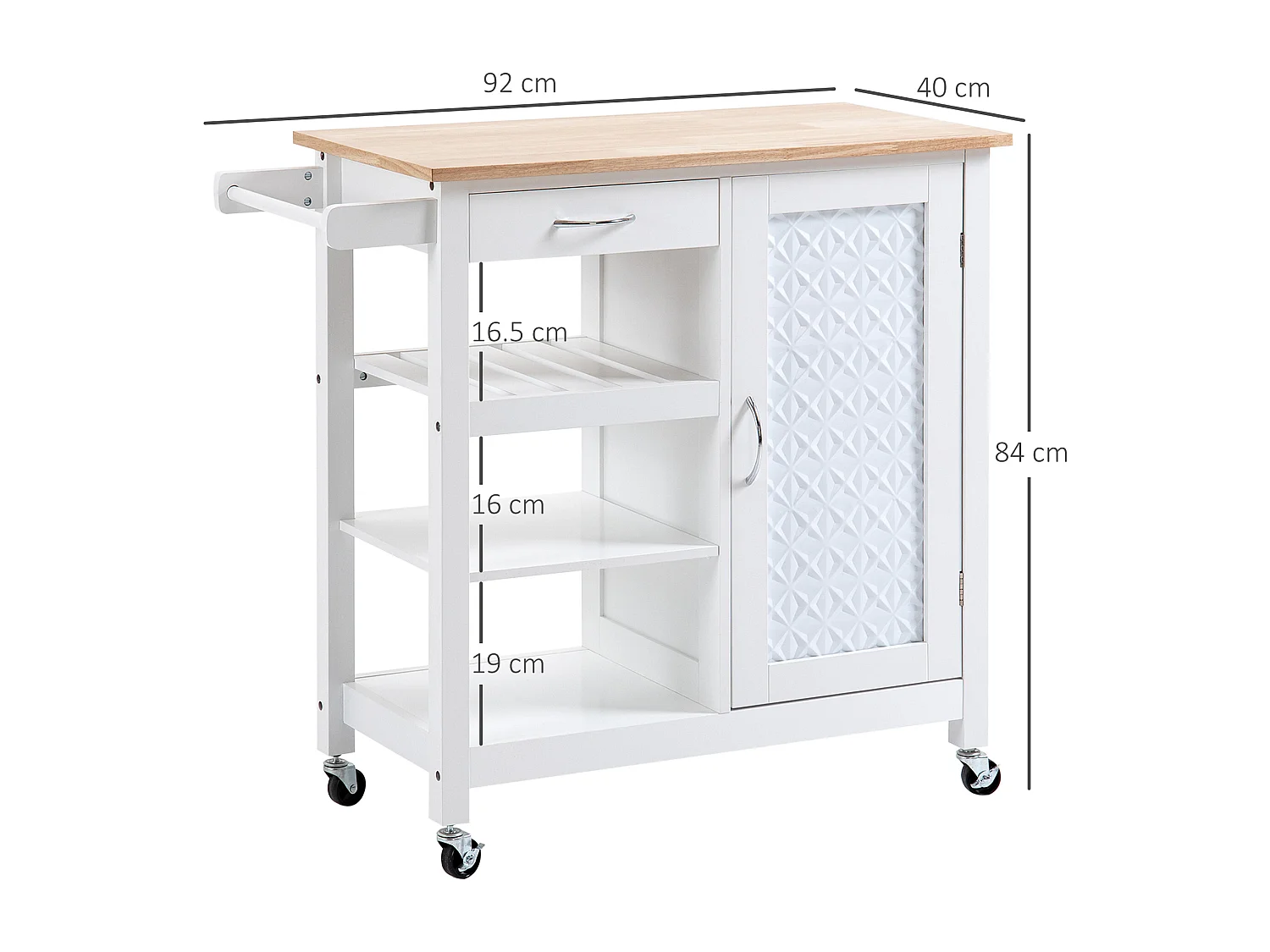 Carrello da cucina con cassetto armadietto e ripiano 3 livelli