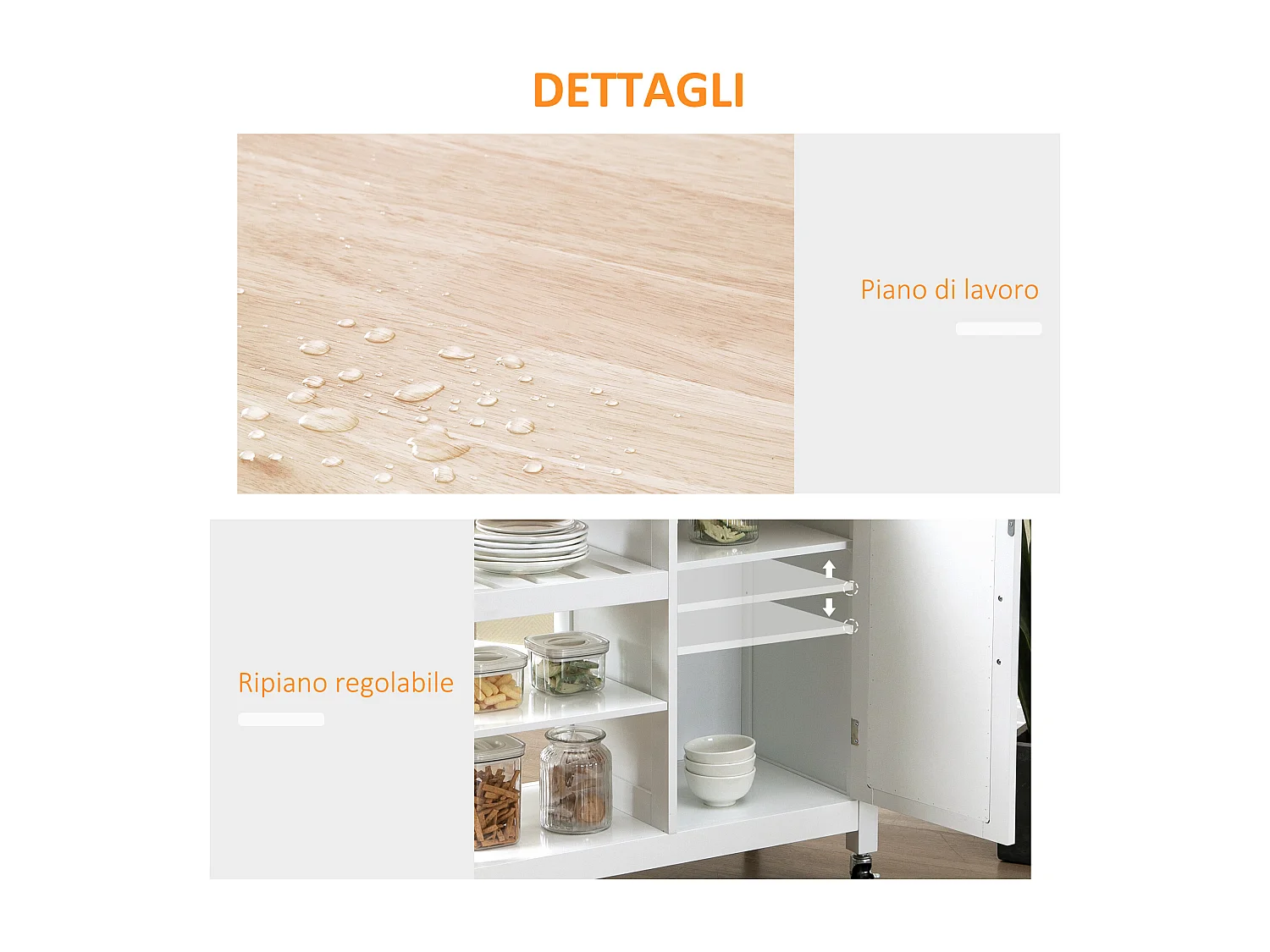 Carrello da cucina con cassetto armadietto e ripiano 3 livelli