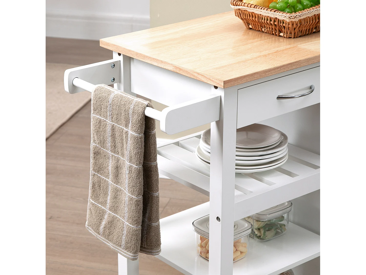 Carrello da cucina con cassetto armadietto e ripiano 3 livelli