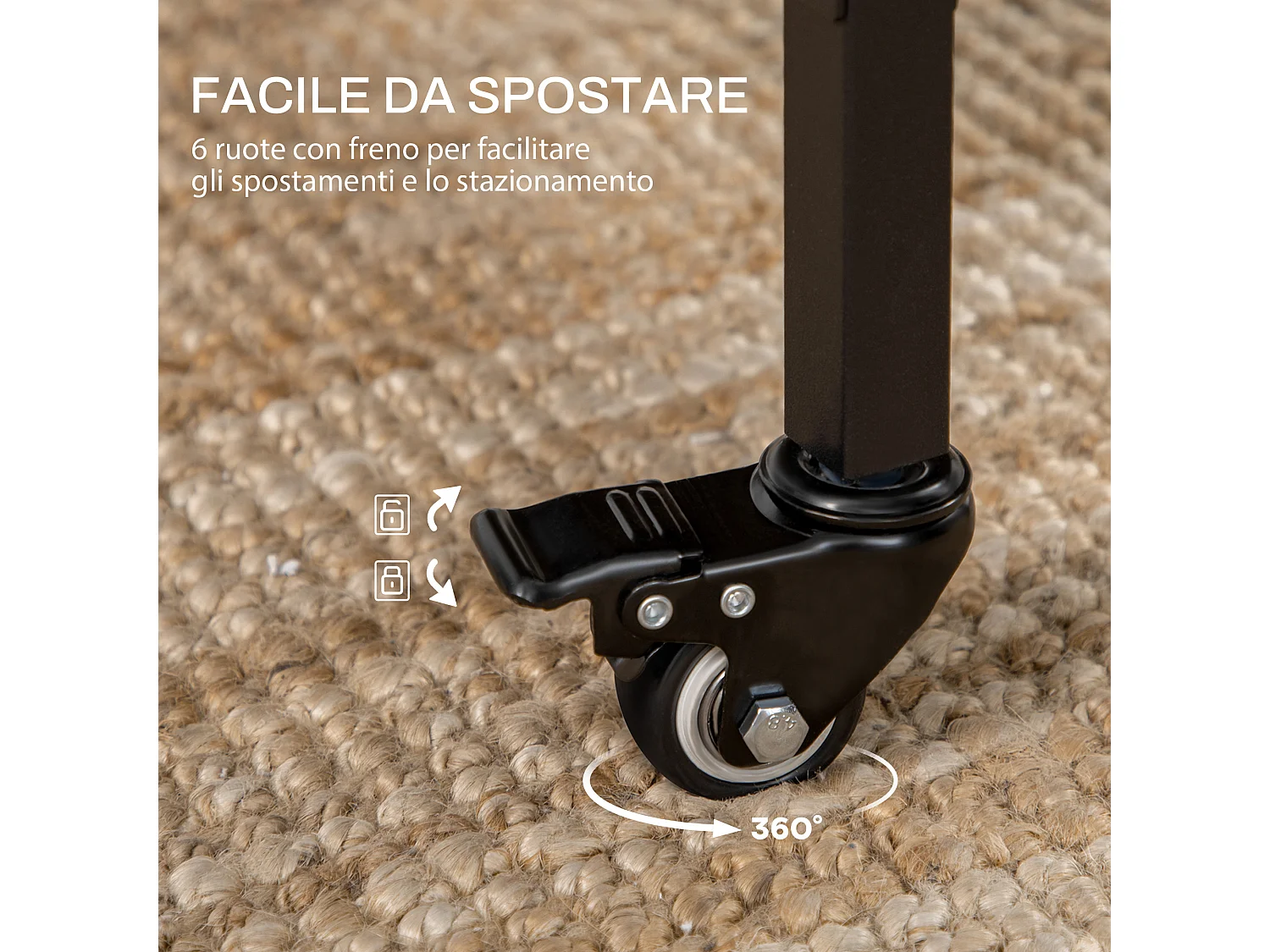 Tavolo pieghevole stile industriale con 6 ruote marrone rustico