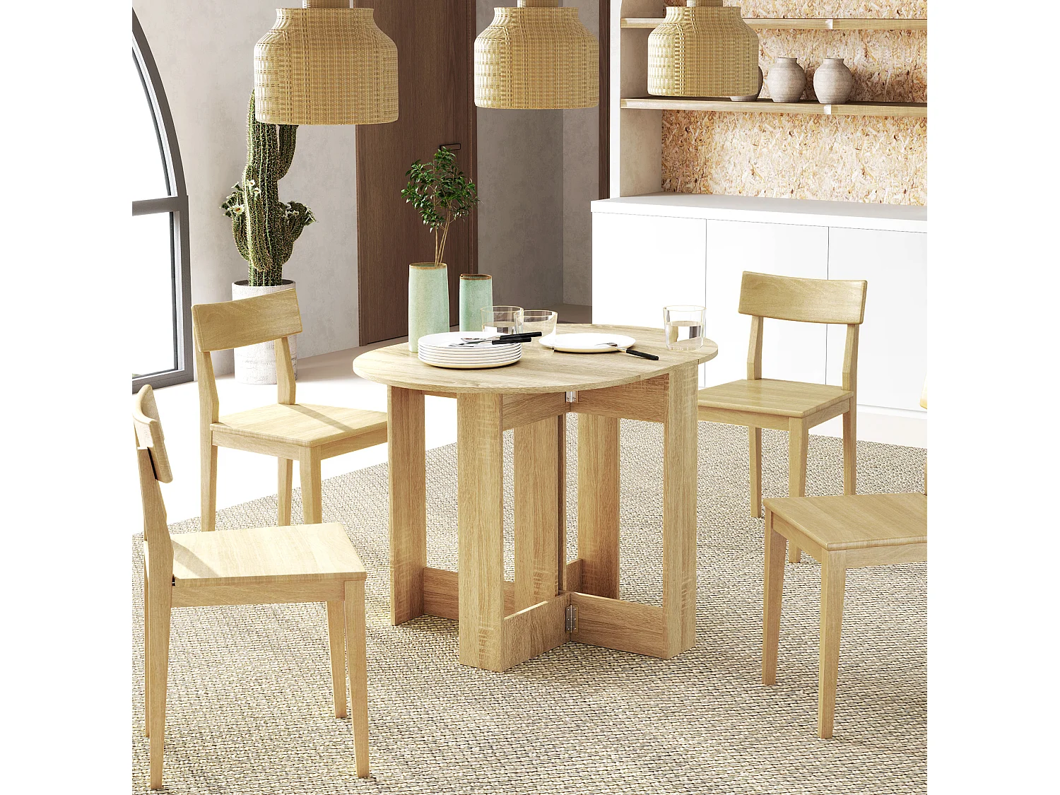 Tavolo pieghevole da pranzo a 2 ribalte in legno colore rovere