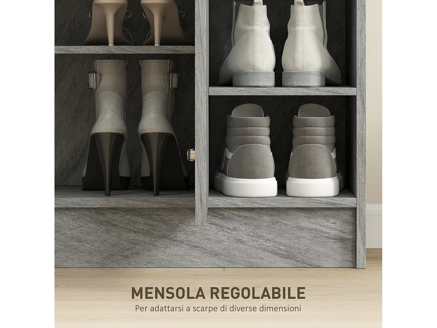 Scarpiera ingresso con 4 ripiani aperti, scarpiera armadio multiuso