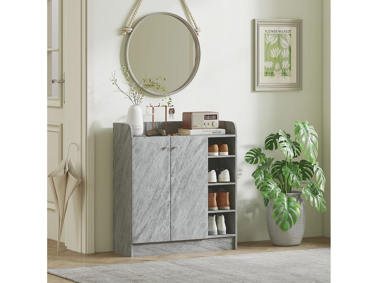 Scarpiera ingresso con 4 ripiani aperti, scarpiera armadio multiuso