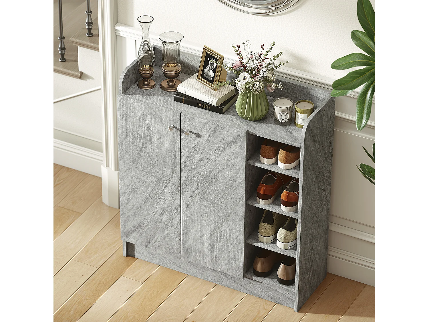 Scarpiera ingresso con 4 ripiani aperti, scarpiera armadio multiuso