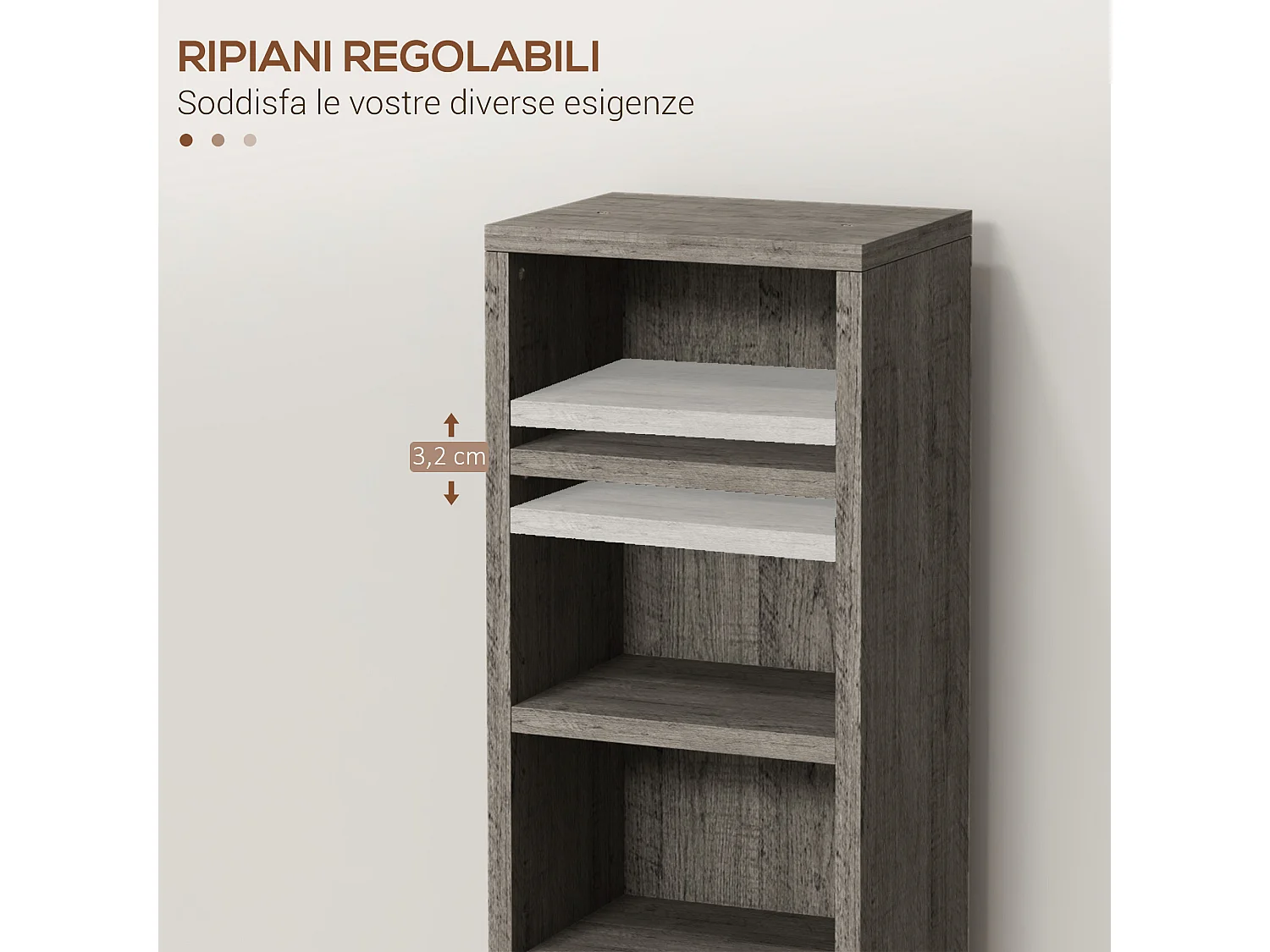 Set 2 scaffali porta cd con mensole regolabili grigio effetto legno