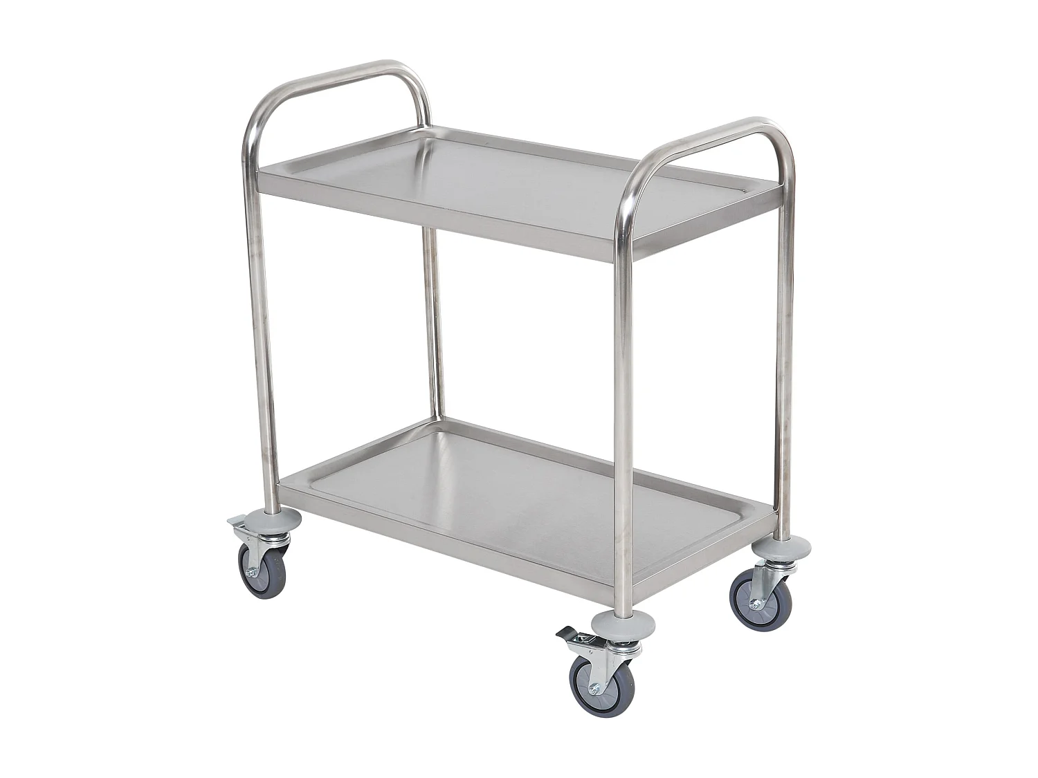 Carrello da cucina 2 ripiani con ruote in acciaio inox argento