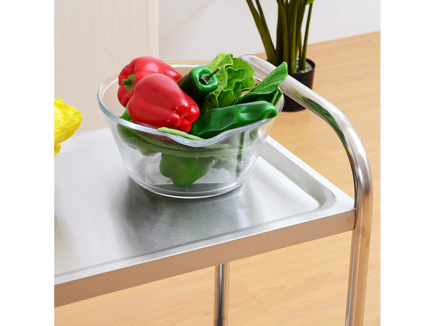 Carrello da cucina 2 ripiani con ruote in acciaio inox argento