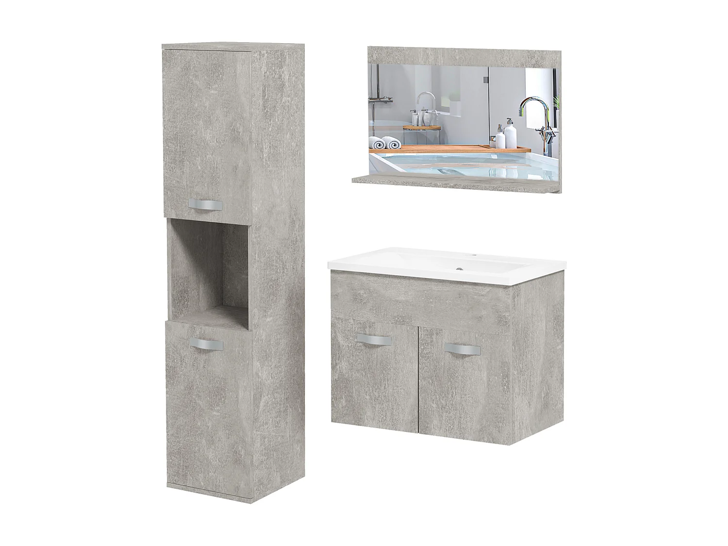 Set bagno con lavabo mobiletto colonna bagno e specchiera