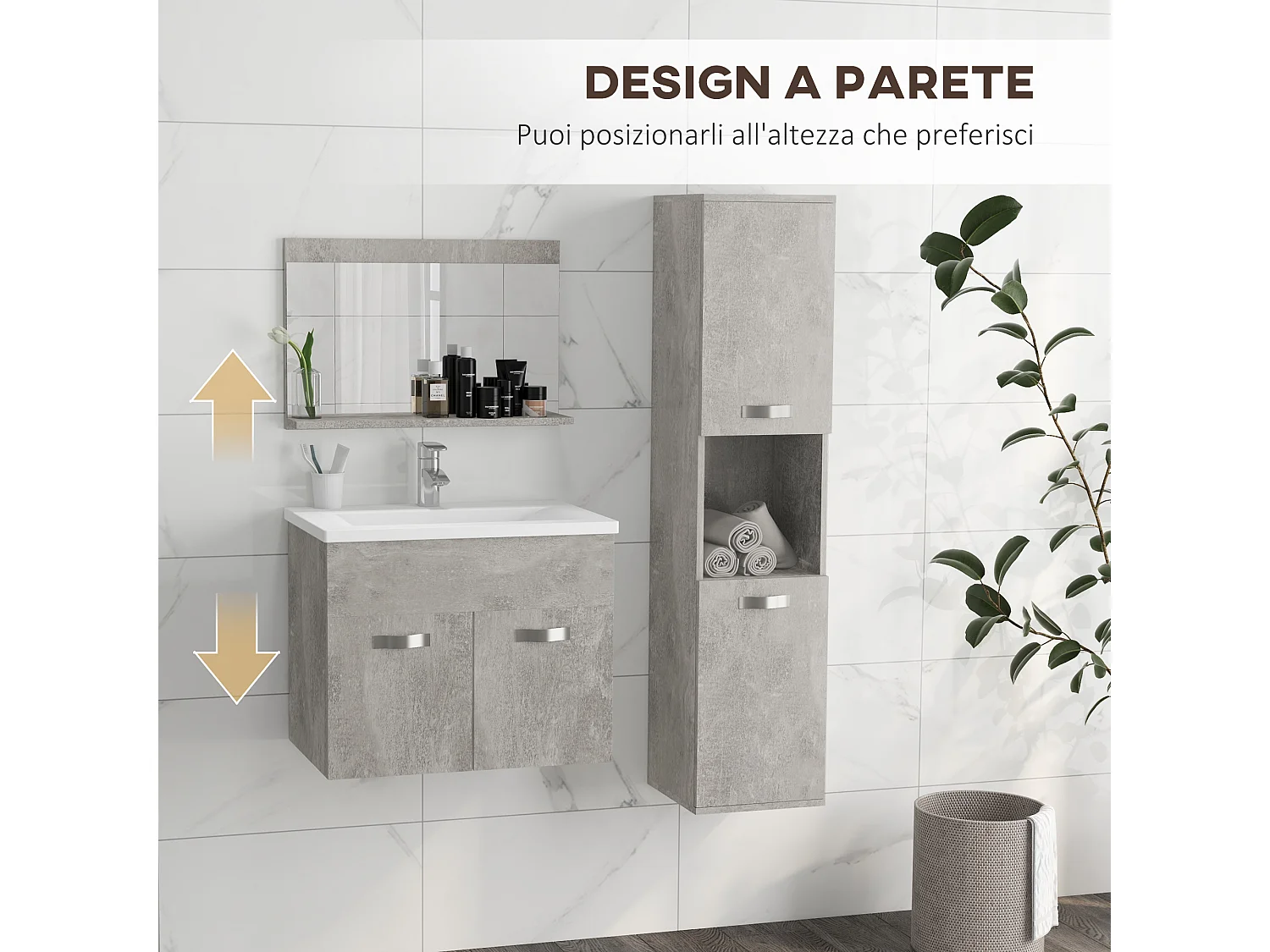 Set bagno con lavabo mobiletto colonna bagno e specchiera
