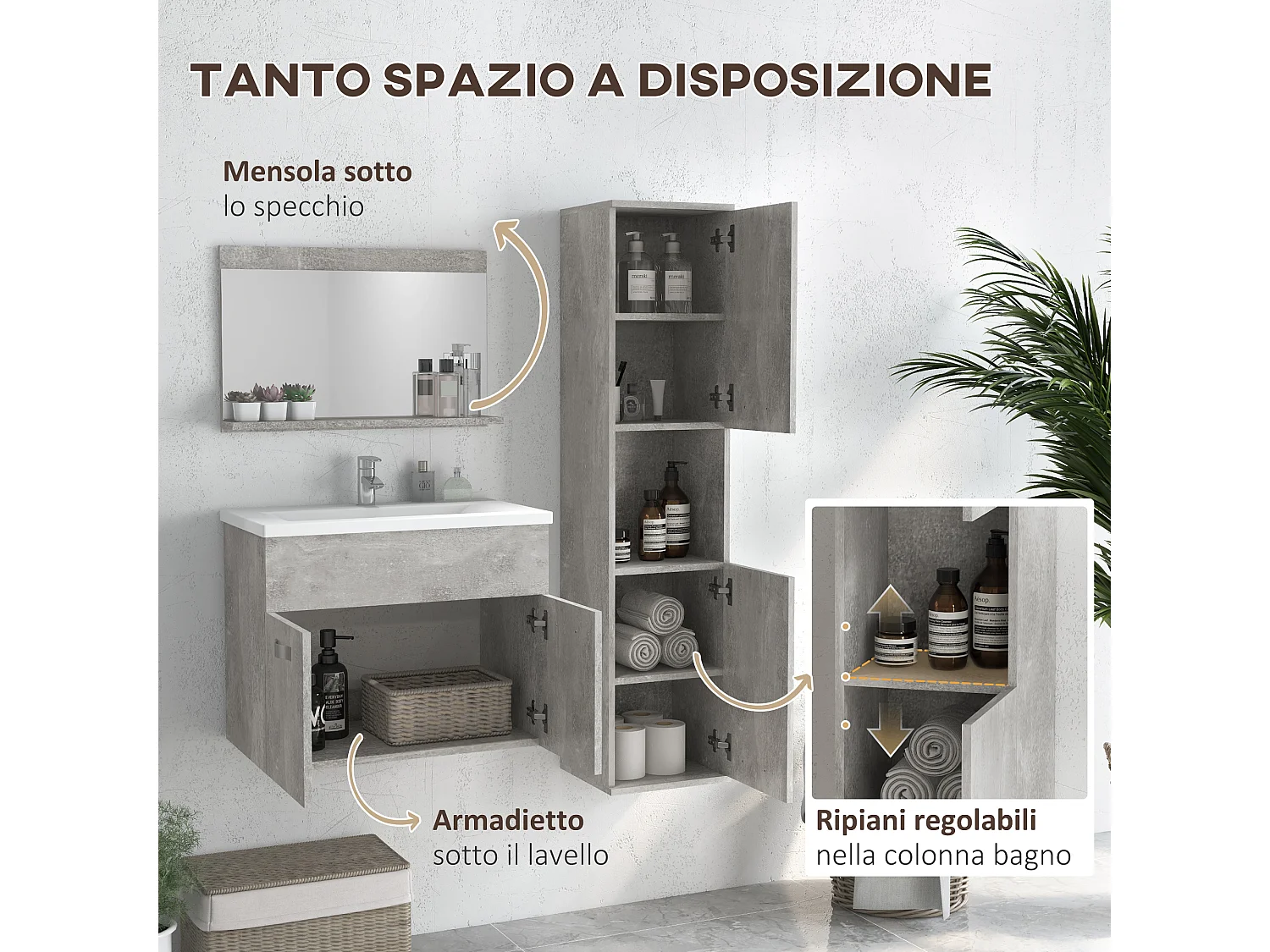 Set bagno con lavabo mobiletto colonna bagno e specchiera