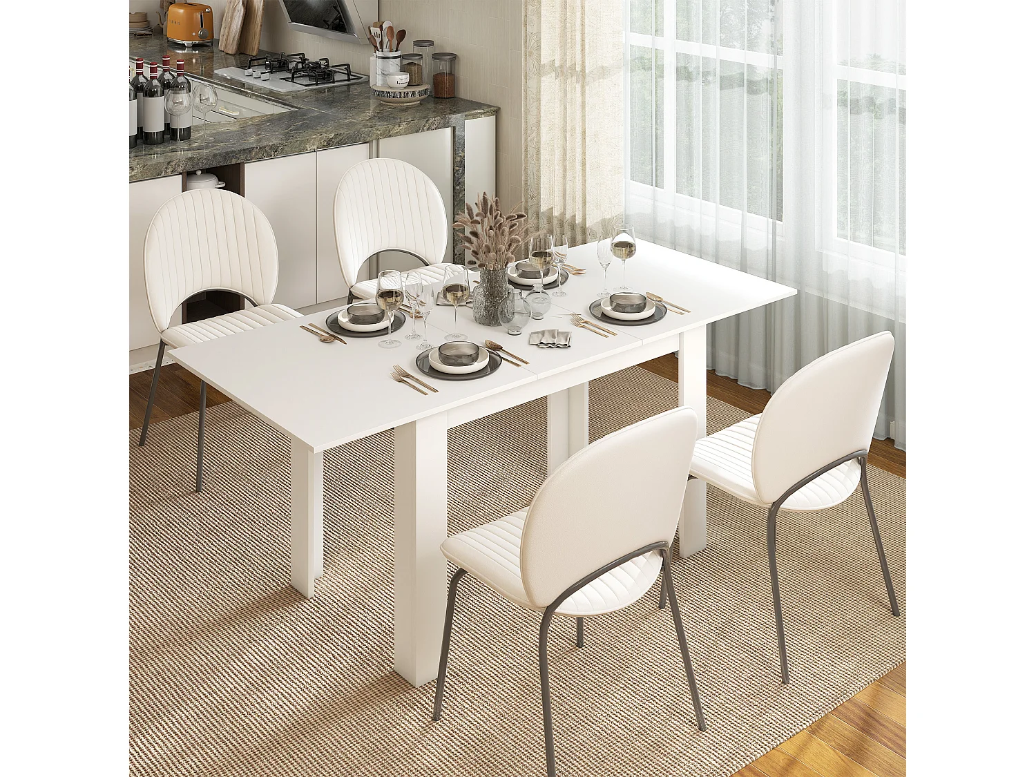 Tavolo da pranzo allungabile per 6-8 persone con pannelli a ribalta