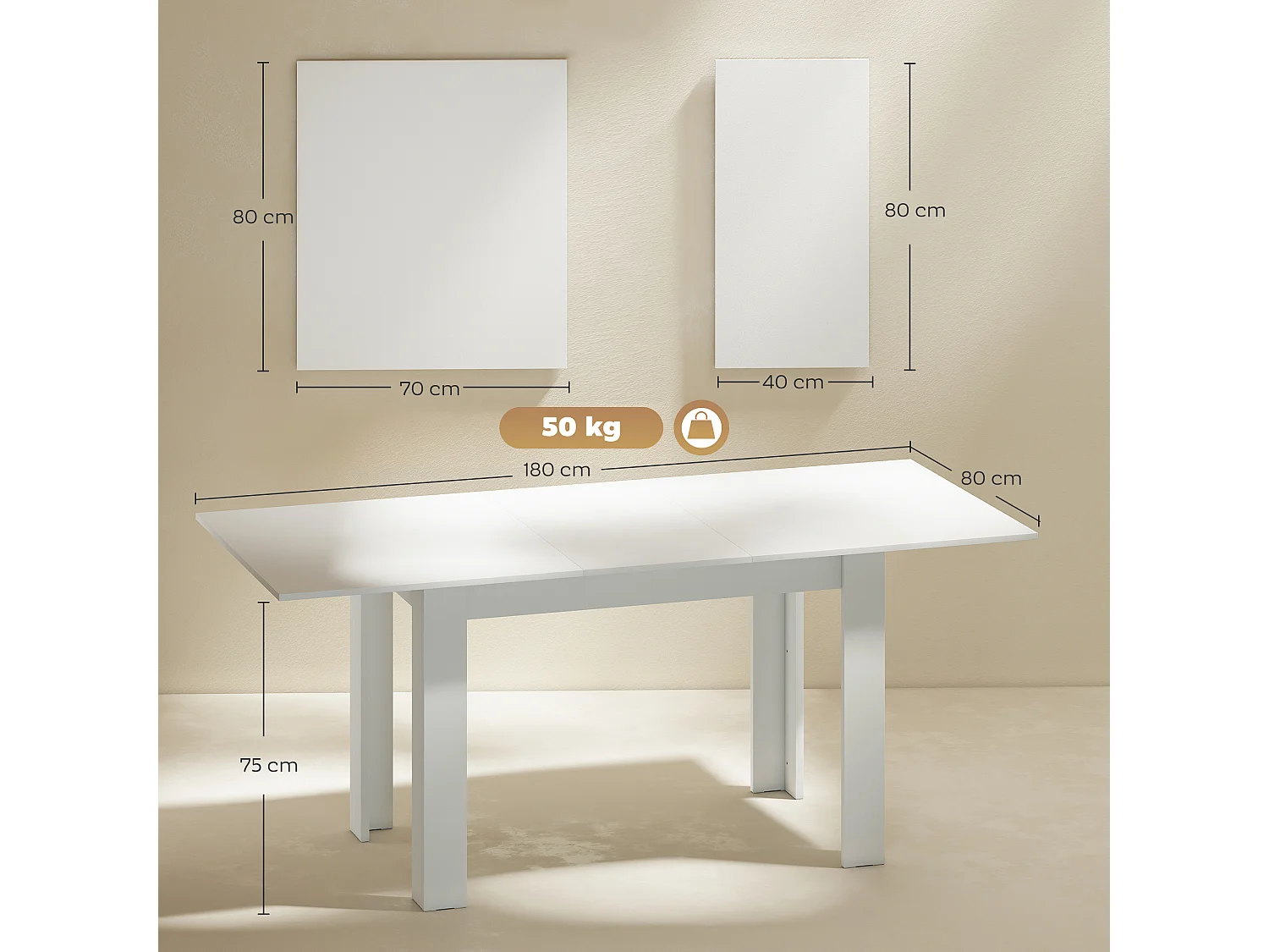 Tavolo da pranzo allungabile per 6-8 persone con pannelli a ribalta