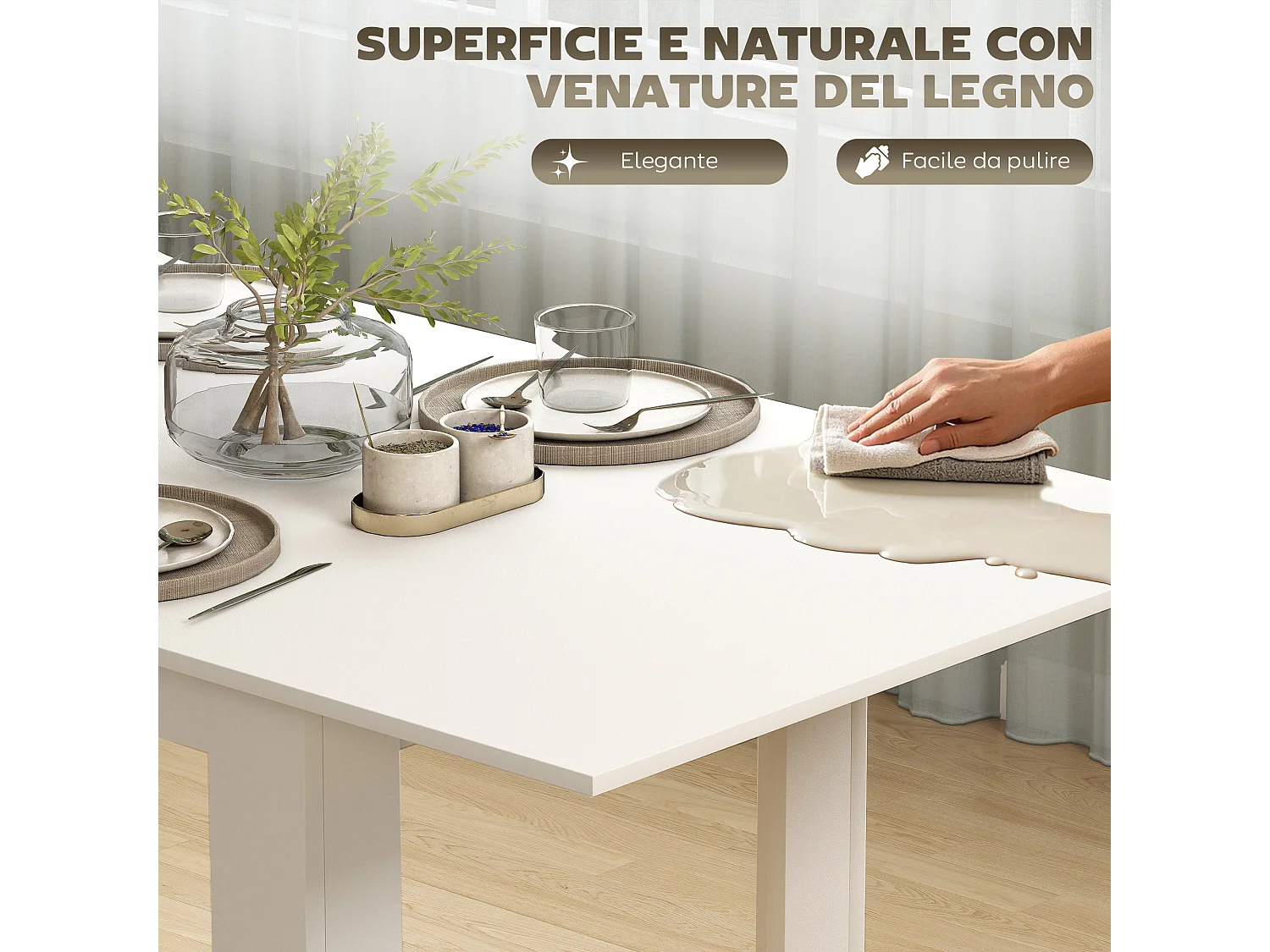 Tavolo da pranzo allungabile per 6-8 persone con pannelli a ribalta