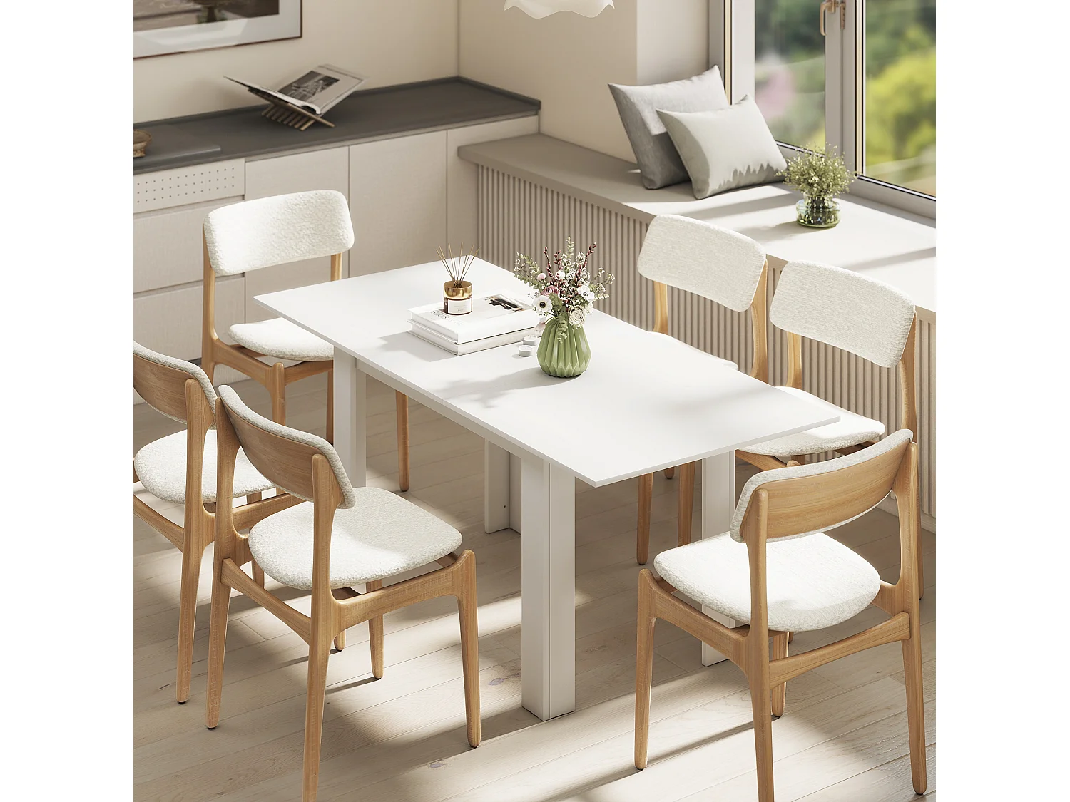 Tavolo da pranzo allungabile per 6-8 persone con pannelli a ribalta