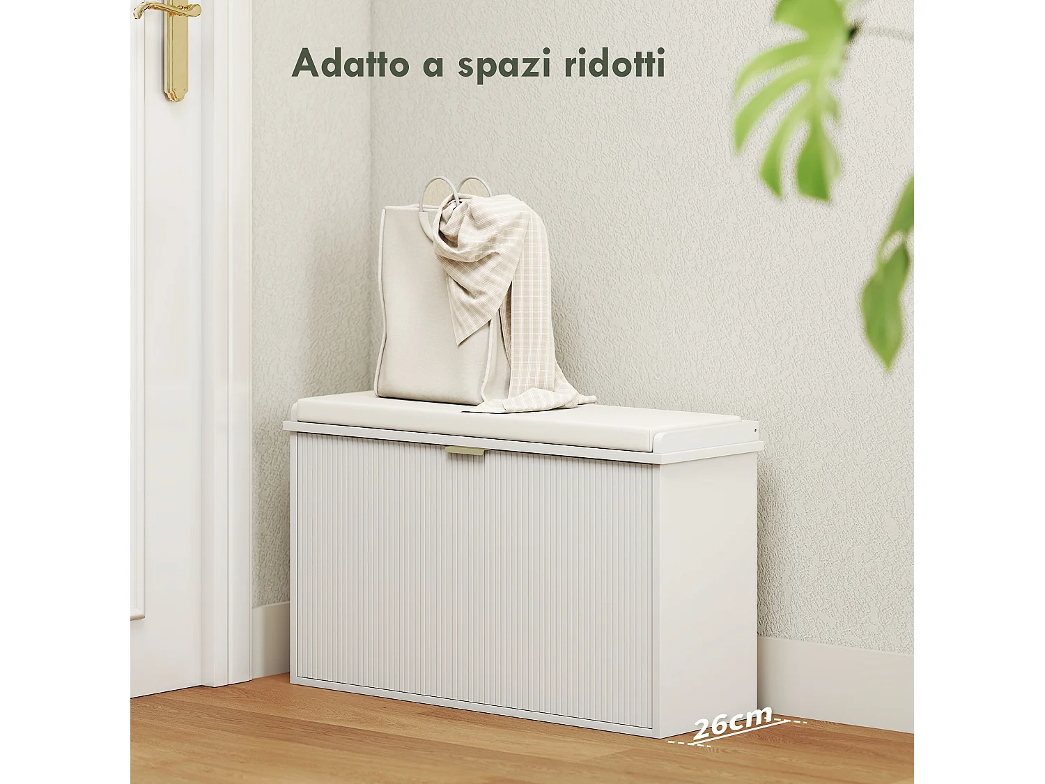 Panca scarpiera imbottita con ripiano interno bianca e beige