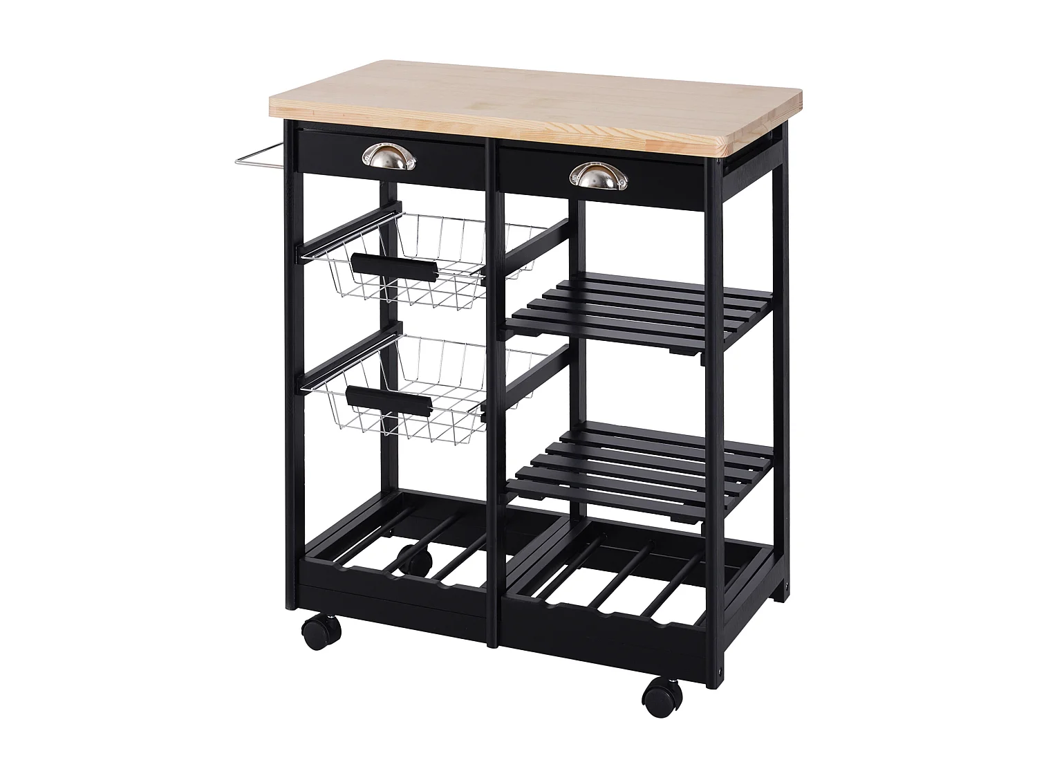Carrello da cucina multiuso 74x37x75cm in legno di pino nero