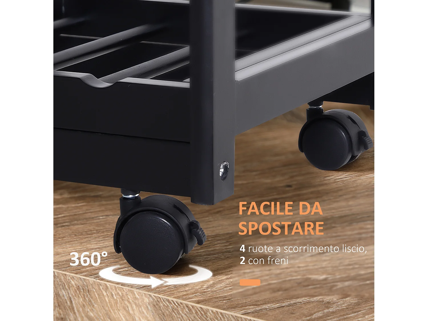 Carrello da cucina multiuso 74x37x75cm in legno di pino nero