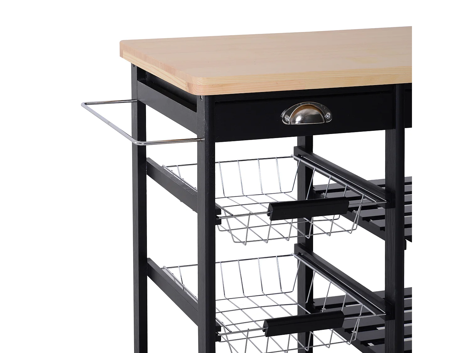 Carrello da cucina multiuso 74x37x75cm in legno di pino nero