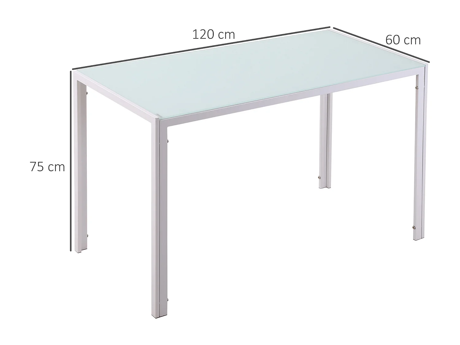 Tavolo da pranzo moderno in metallo e vetro 120x60x75cm bianco