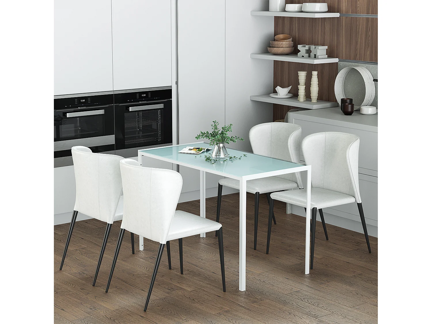 Tavolo da pranzo moderno in metallo e vetro 120x60x75cm bianco