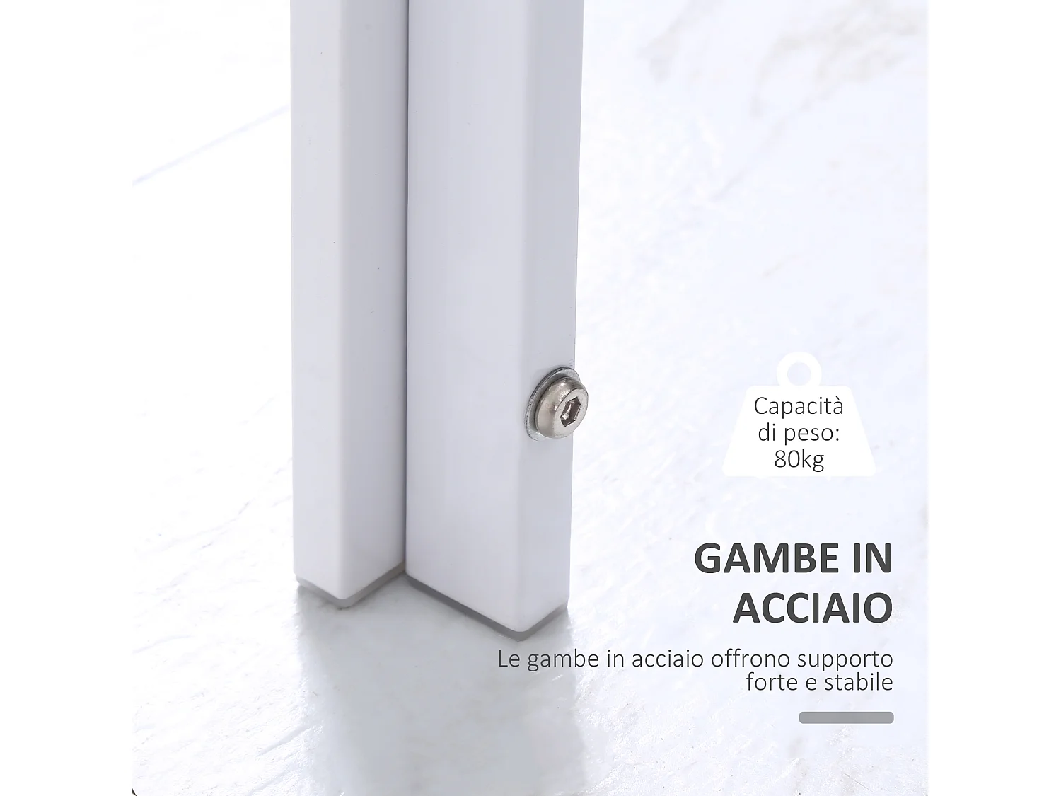 Tavolo da pranzo moderno in metallo e vetro 120x60x75cm bianco