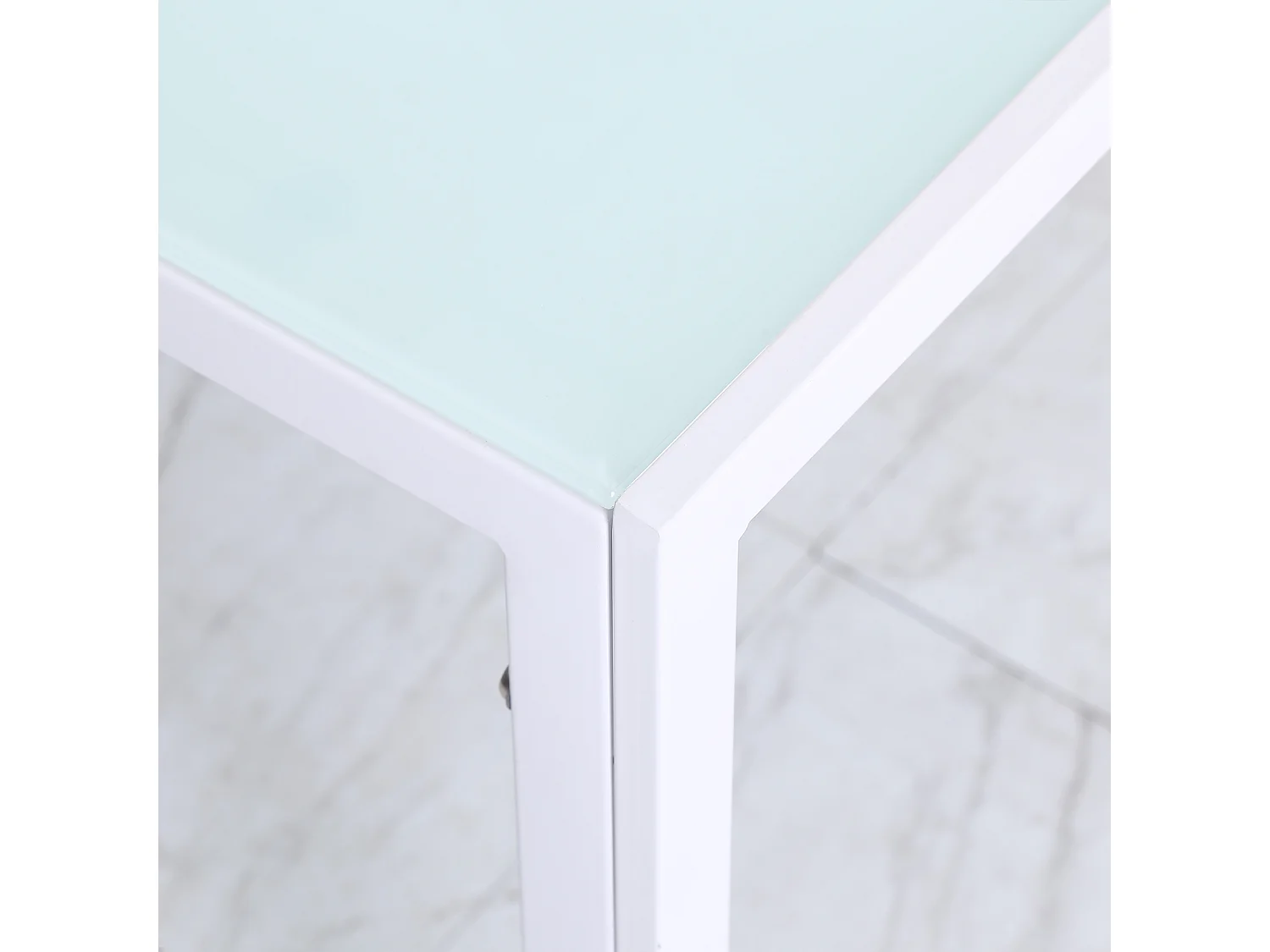 Tavolo da pranzo moderno in metallo e vetro 120x60x75cm bianco