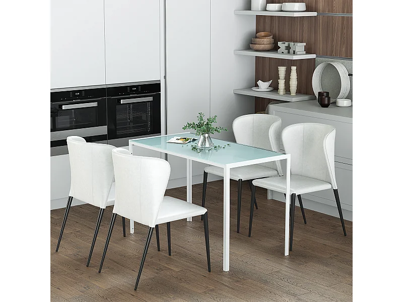 Tavolo da pranzo moderno in metallo e vetro 120x60x75cm bianco