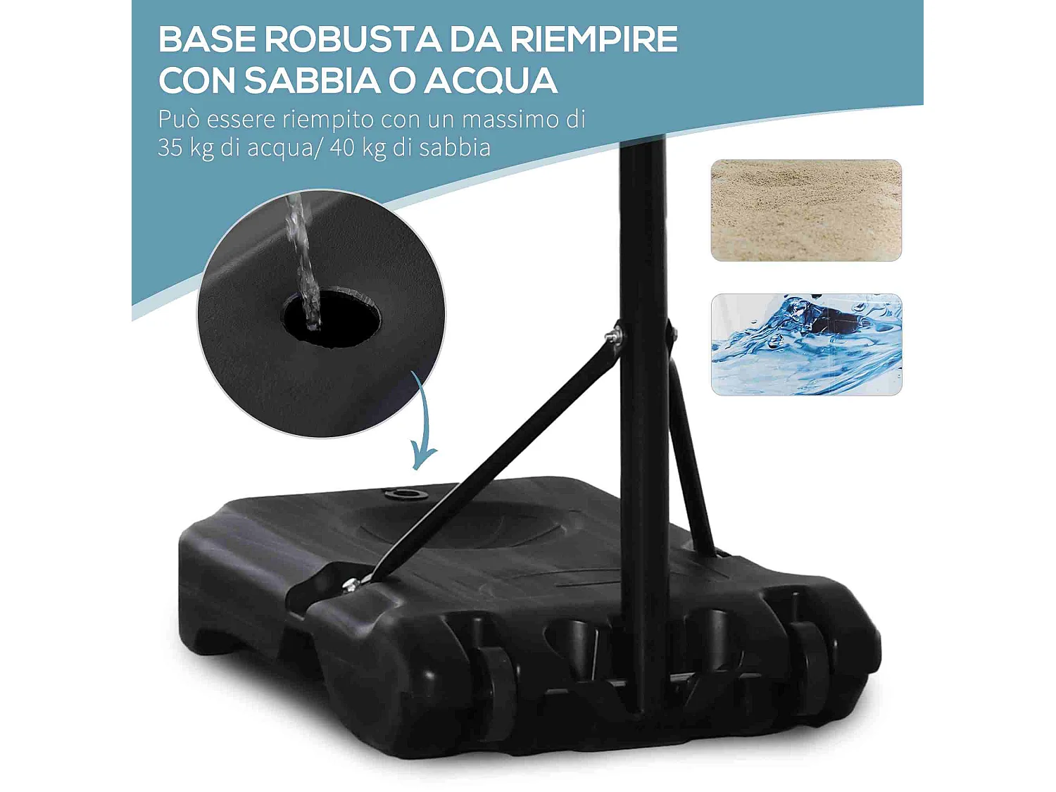 Canestro basket ad altezza regolabile con base riempibile e 2 ruote