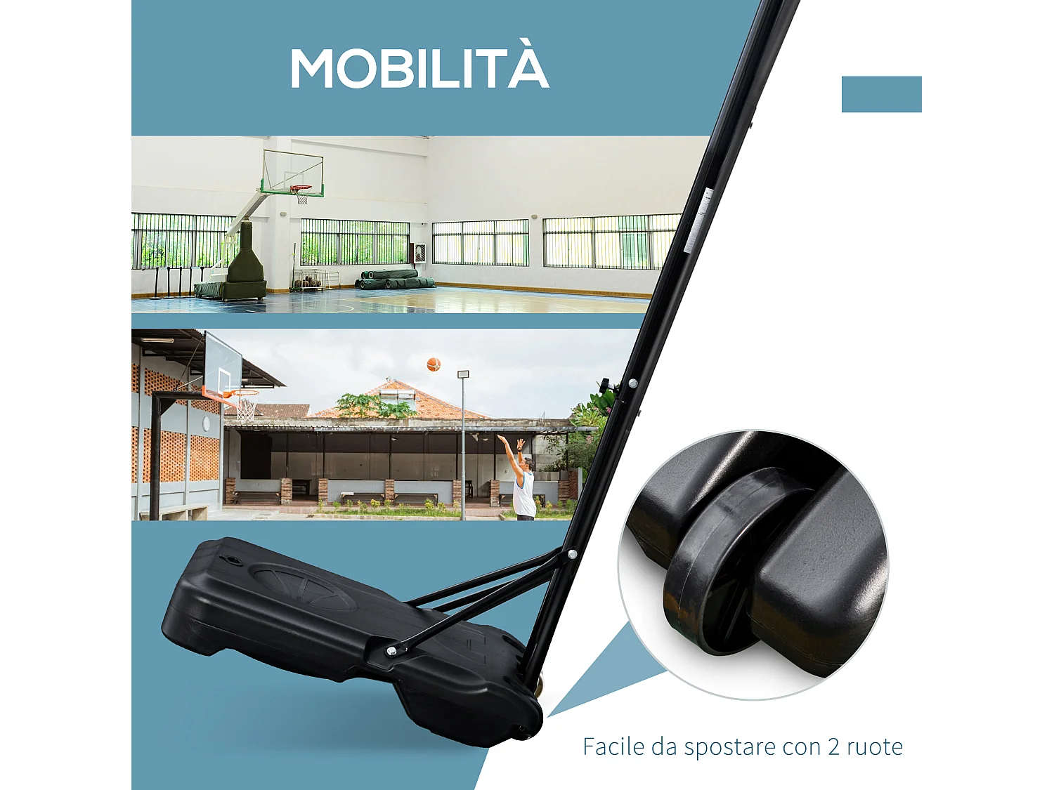 Canestro basket ad altezza regolabile con base riempibile e 2 ruote