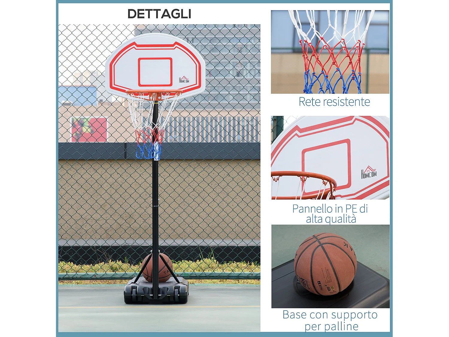 Canestro basket ad altezza regolabile con base riempibile e 2 ruote