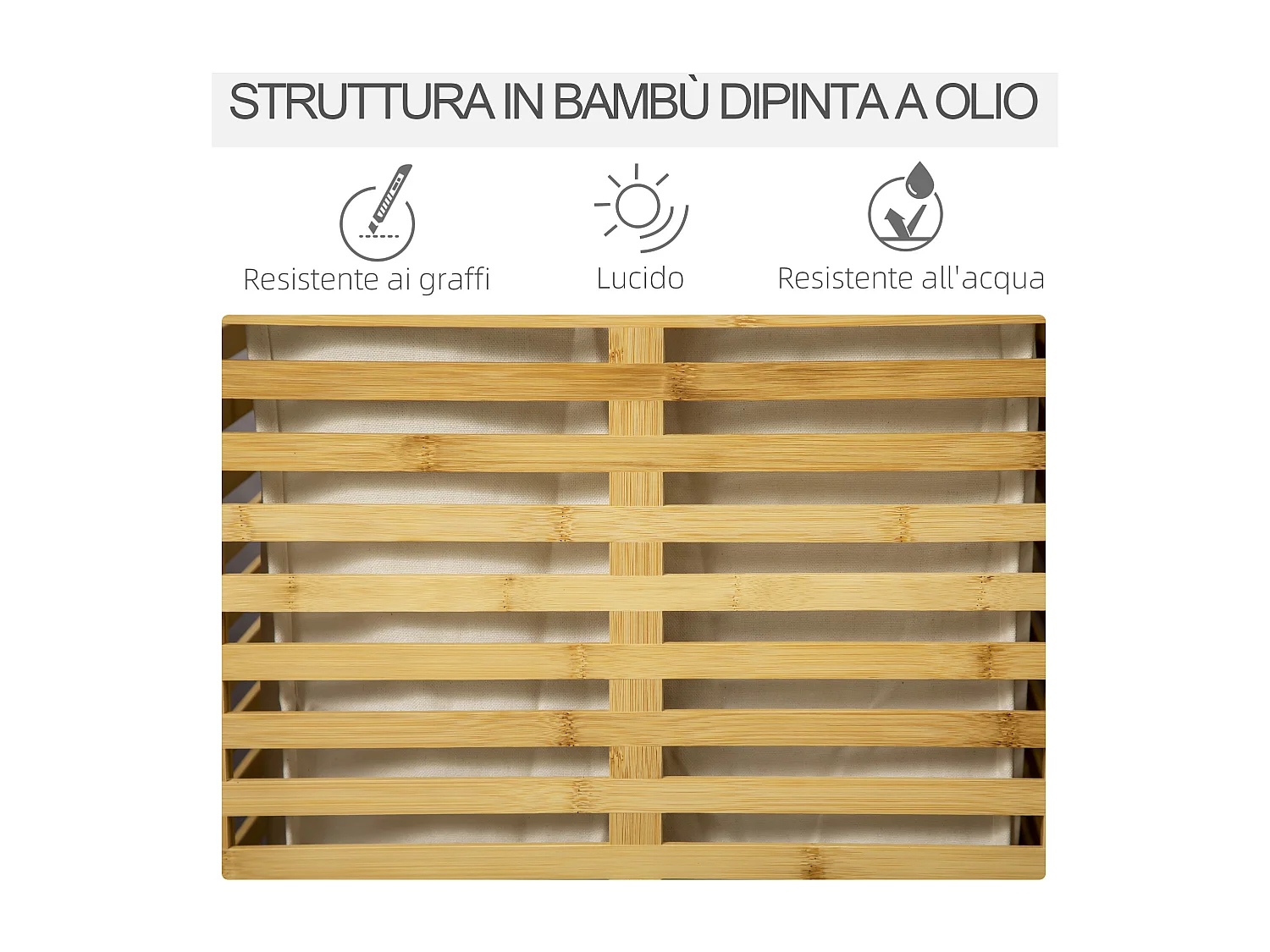 Cesto portabiancheria in bambù con sacca lavabile e coperchio