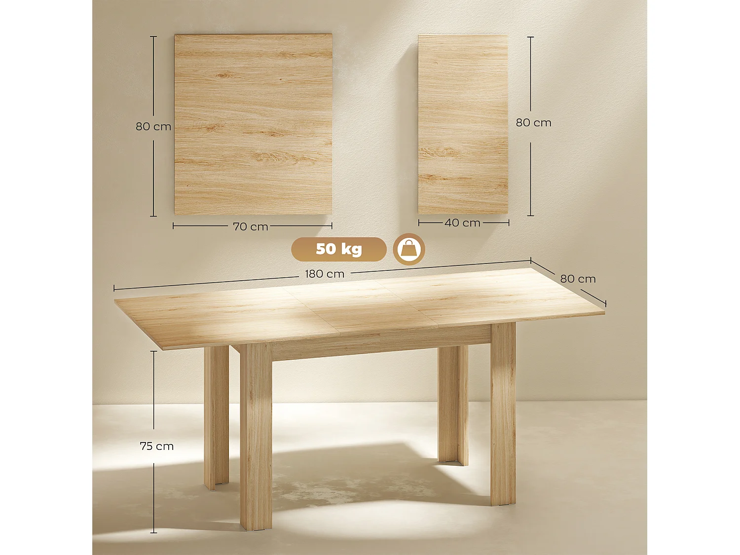 Tavolo da pranzo allungabile per 6-8 persone con pannelli a ribalta