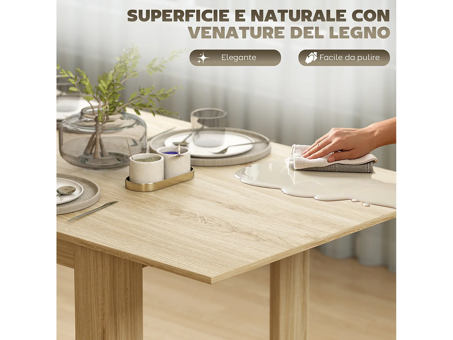 Tavolo da pranzo allungabile per 6-8 persone con pannelli a ribalta