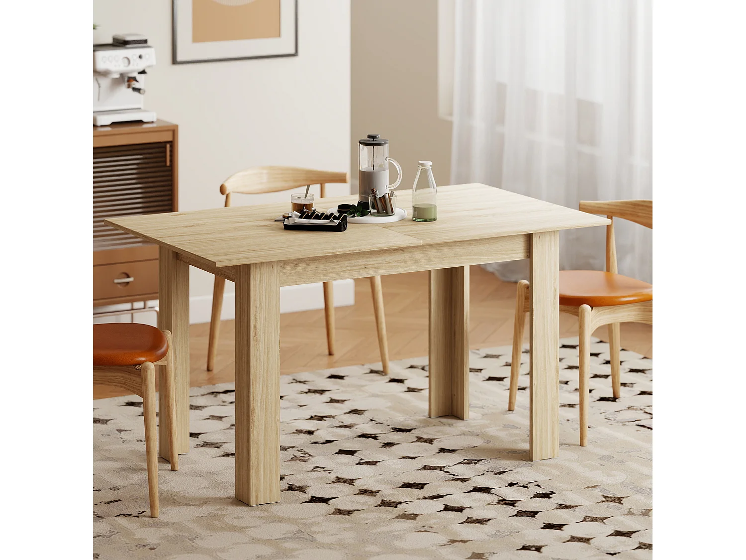 Tavolo da pranzo allungabile per 6-8 persone con pannelli a ribalta