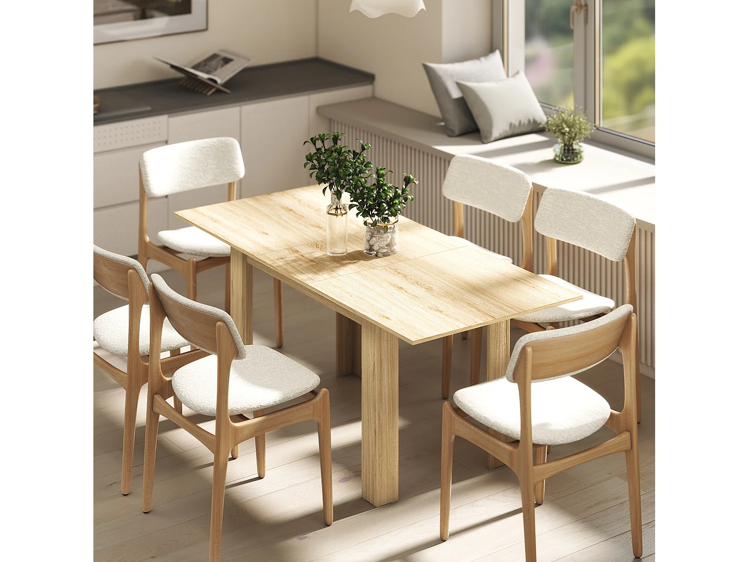 Tavolo da pranzo allungabile per 6-8 persone con pannelli a ribalta