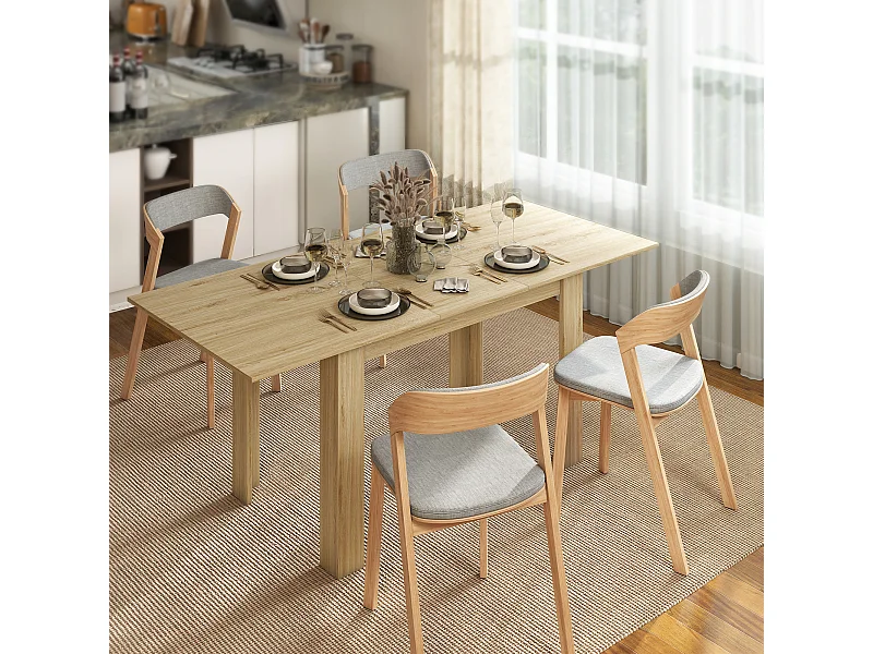 Tavolo da pranzo allungabile per 6-8 persone con pannelli a ribalta