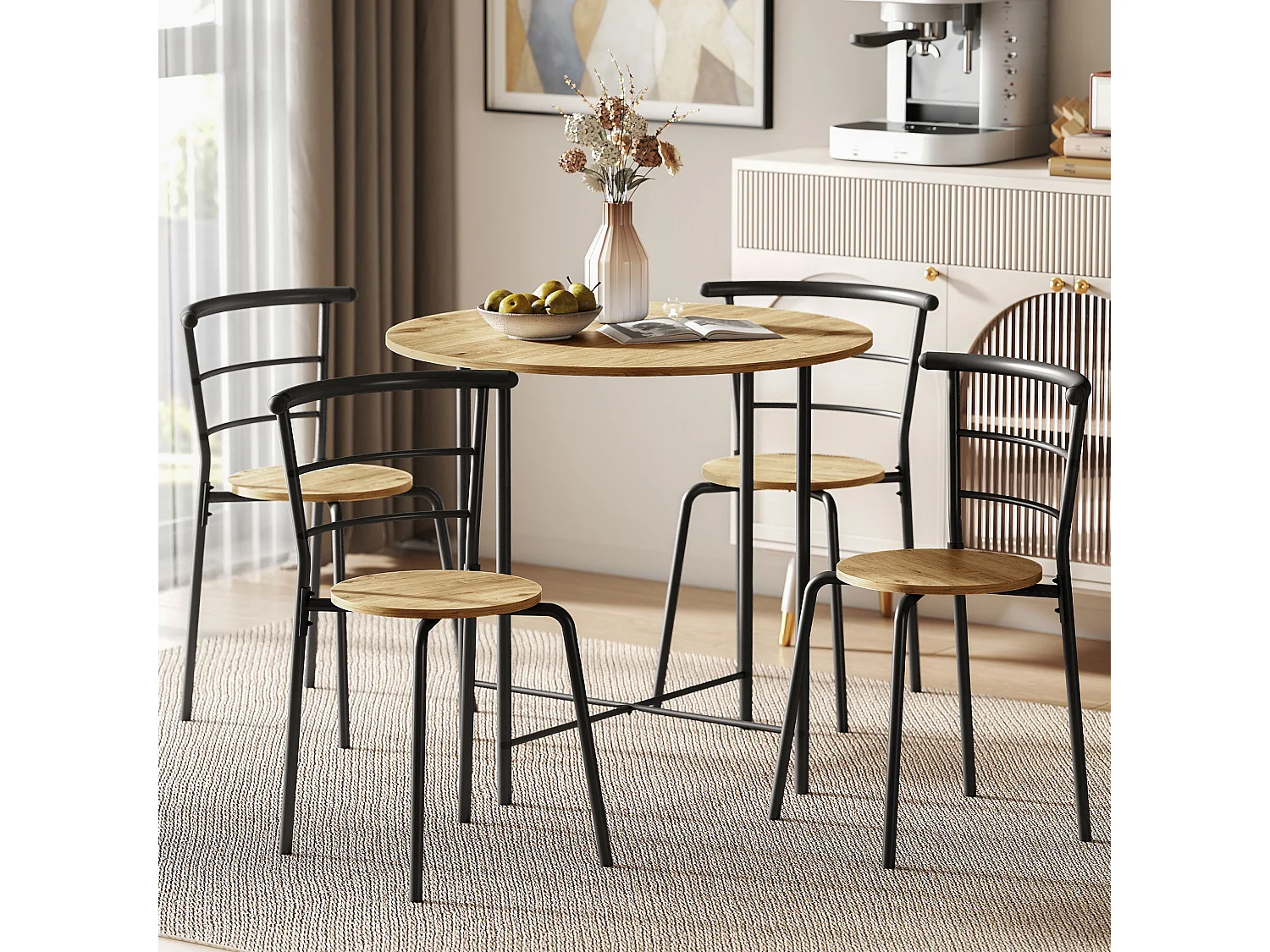 Set tavolo e sedie sala da pranzo 5 pezzi tavolo da pranzo rotondo e 4 sedie in legno e metallo