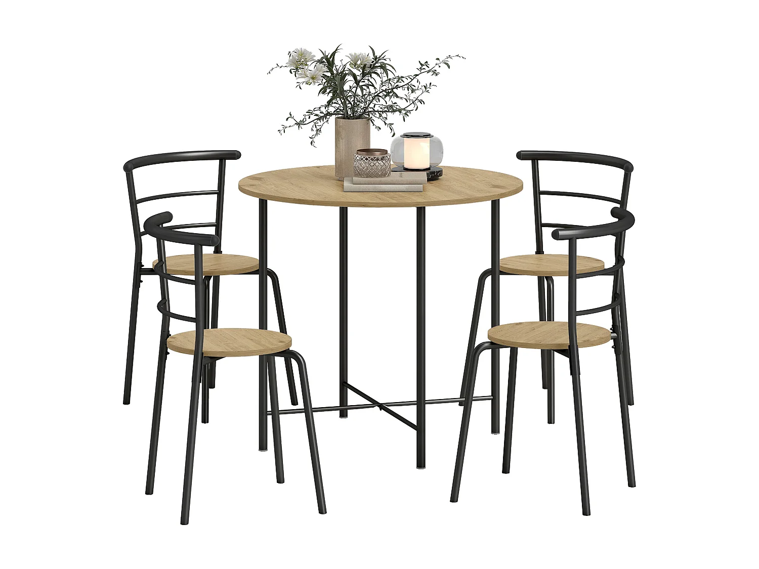 Set tavolo e sedie sala da pranzo 5 pezzi tavolo da pranzo rotondo e 4 sedie in legno e metallo